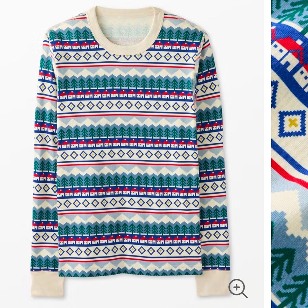 Adult Holiday Long John pajamas top - mountain village